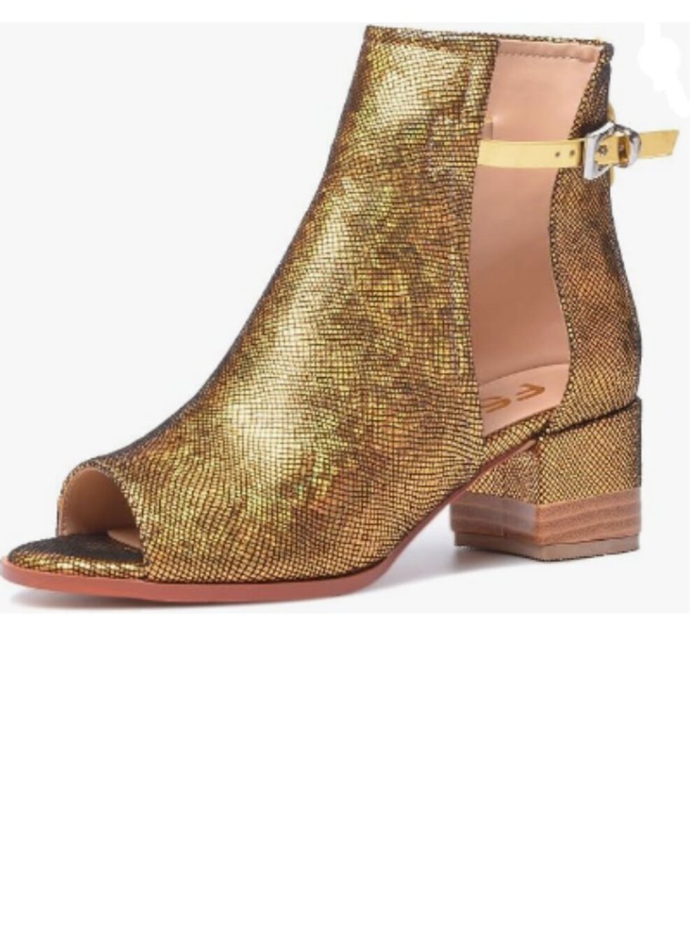 FSJ Gold Sequins Peep Open Toe Sandals Boot Cut Out Buckle Ankle Bootie